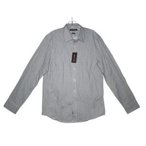 Michael Kors Mens black and white michael kors script button up sz M NWT